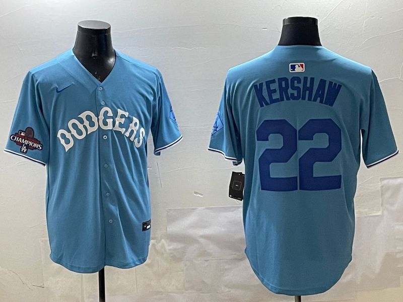 Men Los Angeles Dodgers #22 Kershaw Light Blue Joint Name 2025 Nike MLB Jersey style 14->los angeles dodgers->MLB Jersey